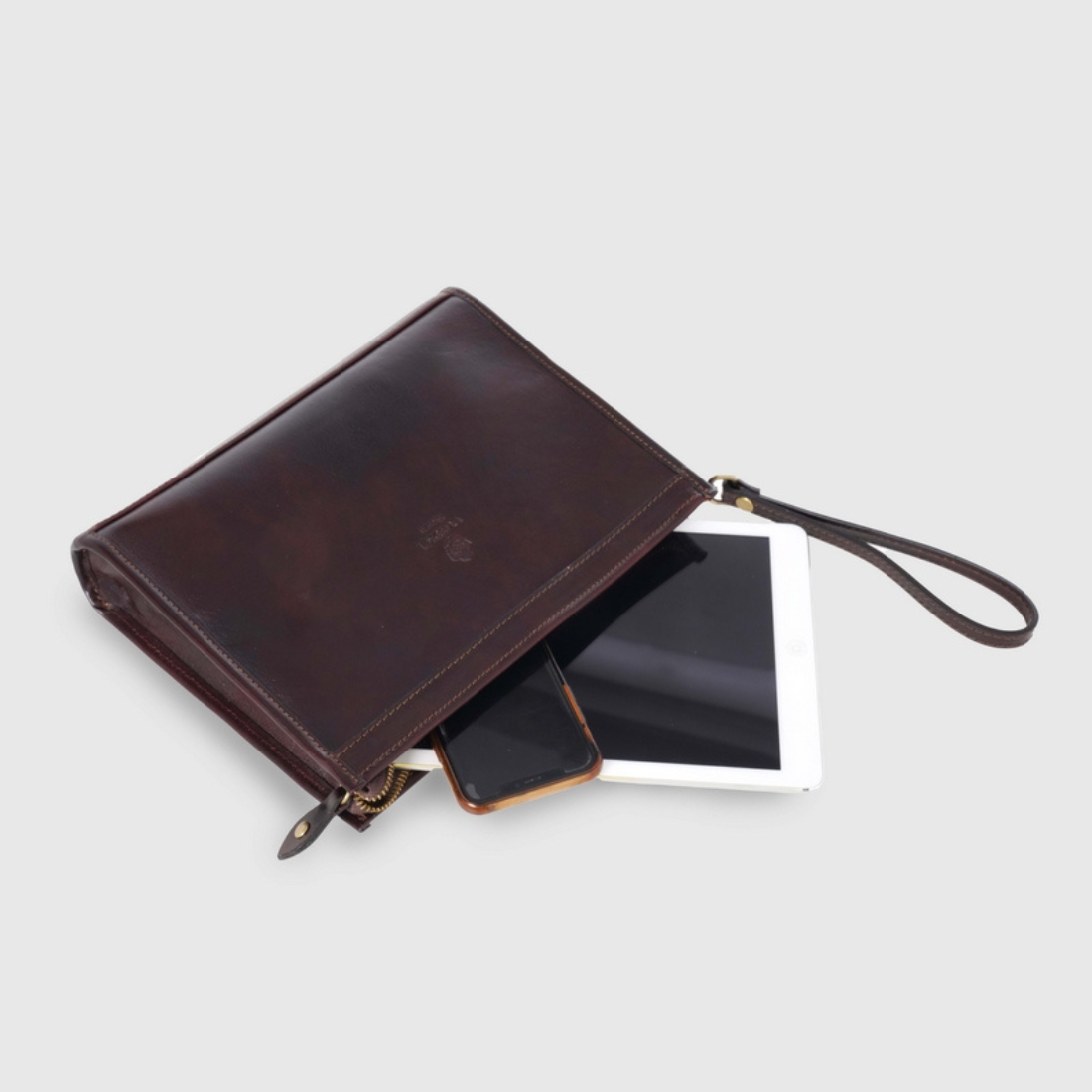 Túi Clutch Da Vacchetta Cao Cấp Medici Of Florence 76-Fondant màu Nâu Đen